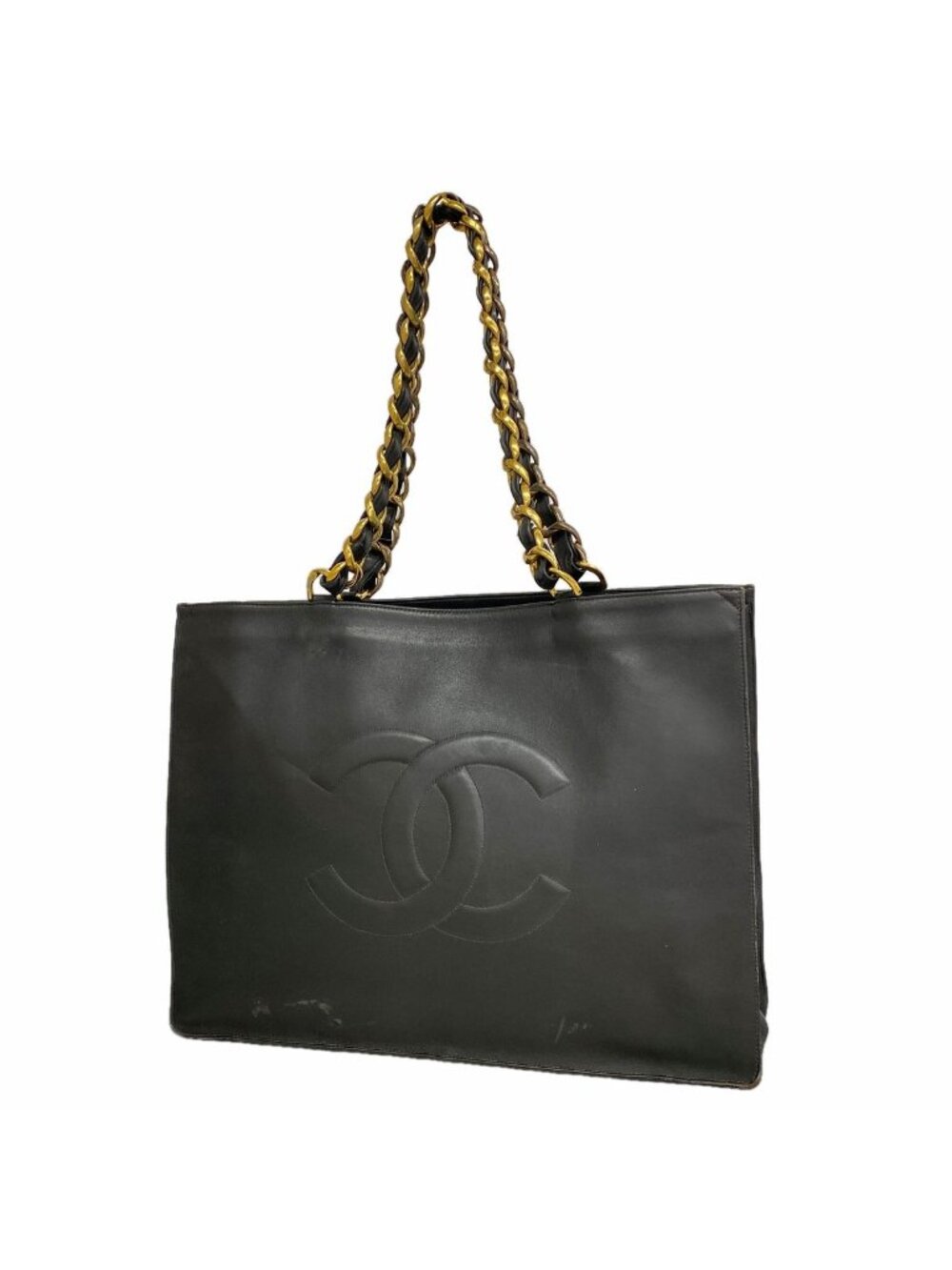 Chanel Chain Tote Bag Lambskin Black Gold